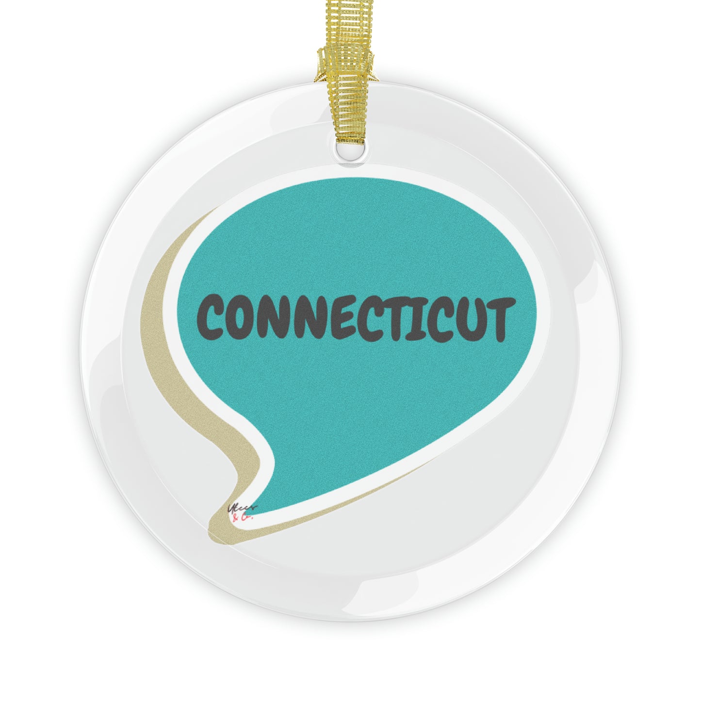 CONNECTICUT GLASS ORNAMENT IN SPEECH BUBBLE FOR FAVORITE STATE DECORATION FOR CHRISTMAS DECOR FOR HOLIDAY DECORATION