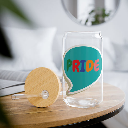 PRIDE ICED COFFEE GLASSES IN SPEECH BUBBLE LGBTQ EQUALITY RAINBOW PRIDE MONTH HAPPY PRIDE SIPPER GLASS 16oz