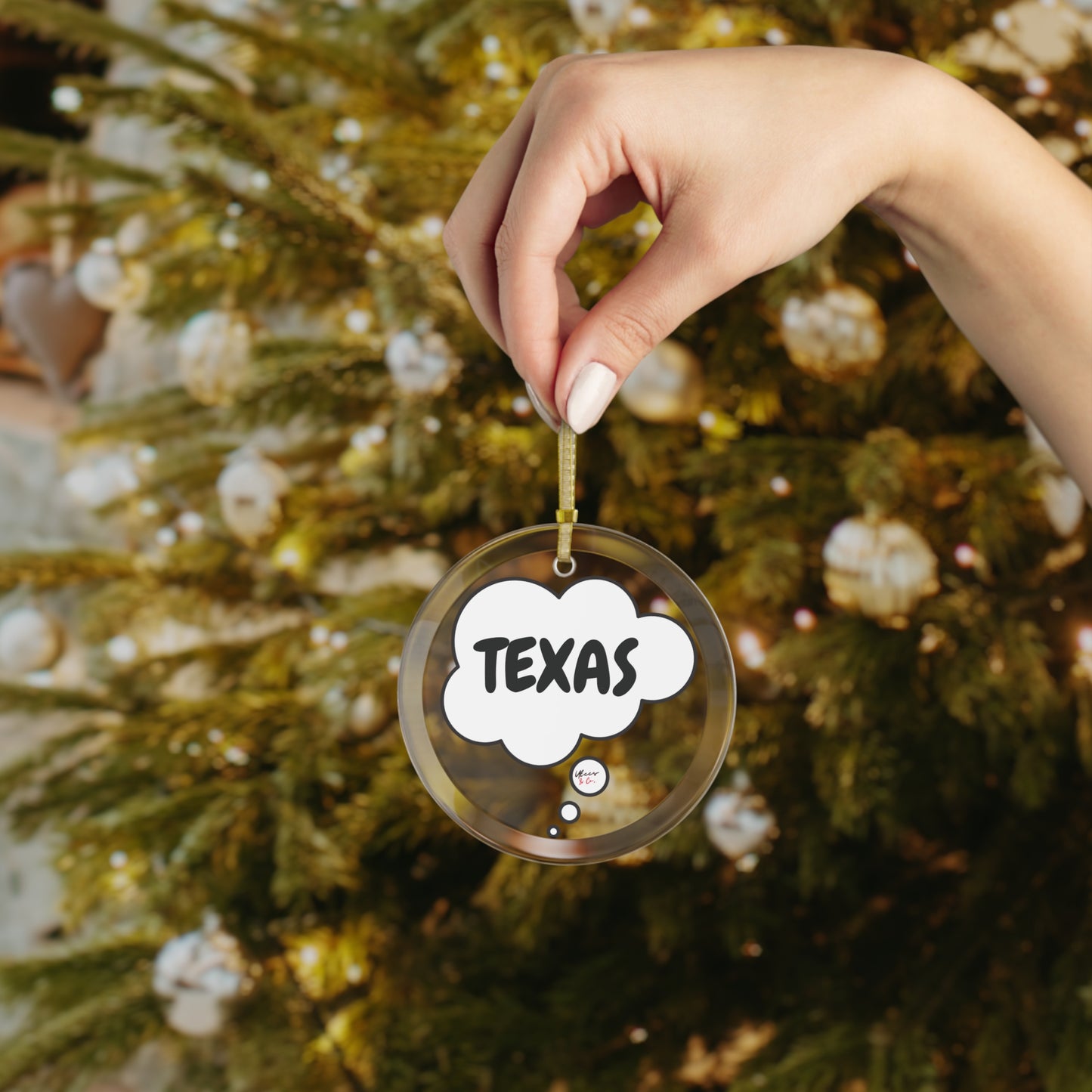 TEXAS GLASS ORNAMENT IN THOUGHT BUBBLE FOR FAVORITE STATE DECORATION FOR CHRISTMAS DECOR FOR HOLIDAY DECORATION