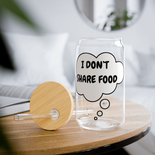 I DON'T SHARE FOOD ICED COFFEE GLASS IN THOUGHT BUBBLE GLASS TUMBLER FUNNY SAYINGS ON SIPPER GLASS 16oz GIFT FOR SARCASTIC SAYINGS ON LIBBY GLASS