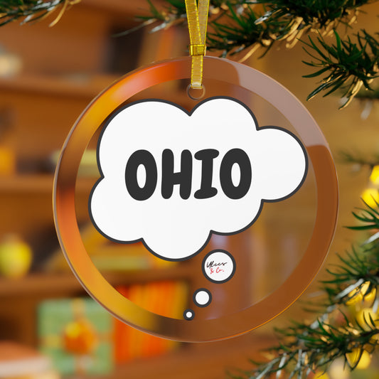 OHIO GLASS ORNAMENT IN THOUGHT BUBBLE FOR FAVORITE STATE DECORATION FOR CHRISTMAS DECOR FOR HOLIDAY DECORATION