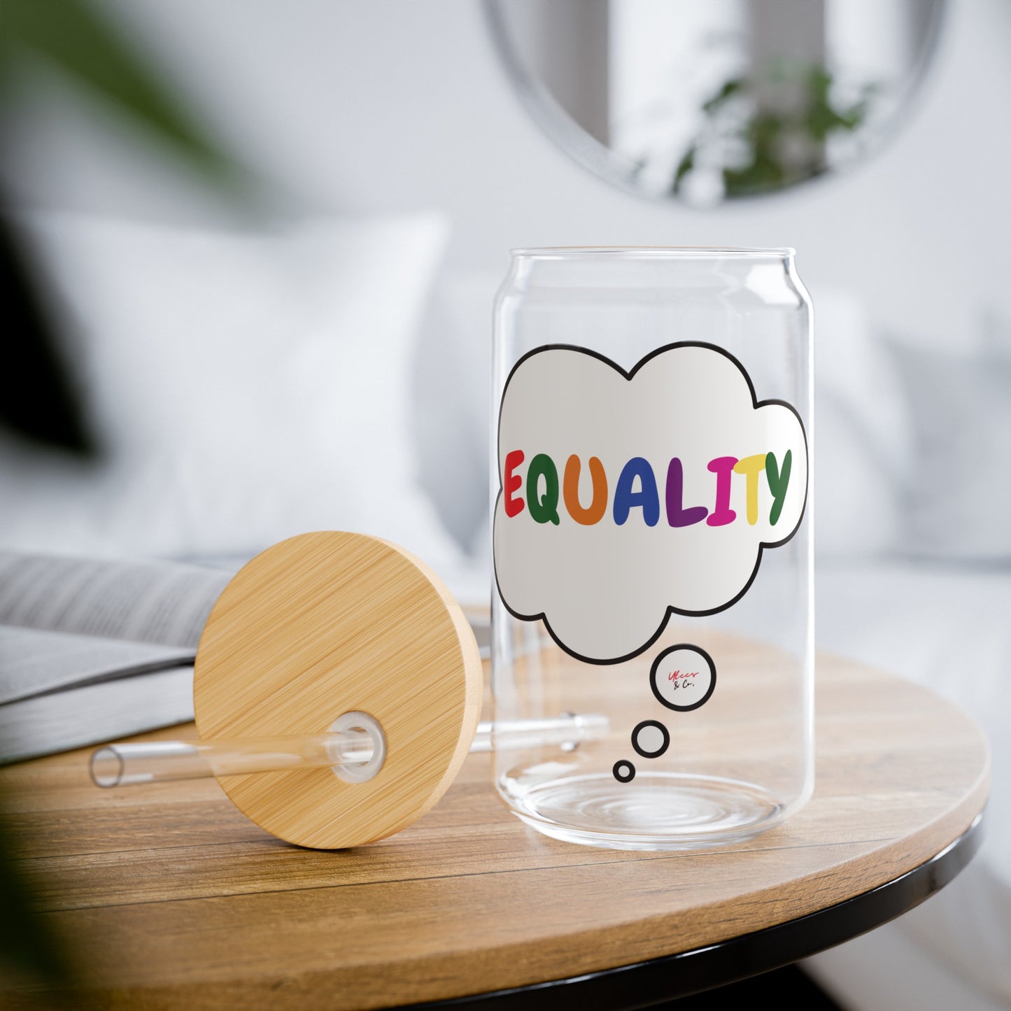 EQUALITY RAINBOW HAPPY PRIDE ICED COFFEE GLASSES IN THOUGHT BUBBLE LGBTQ EQUALITY RAINBOW PRIDE MONTH HAPPY PRIDE SIPPER GLASS 16oz