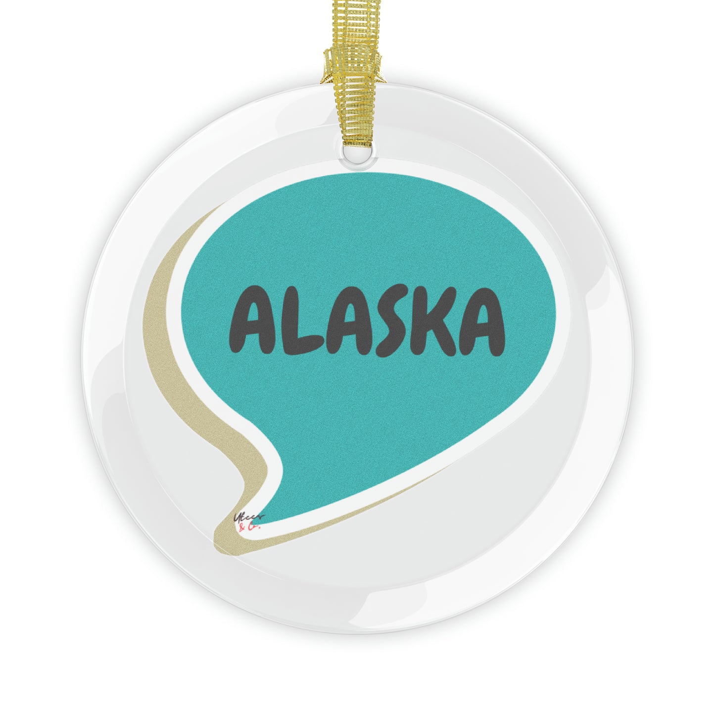 ALASKA GLASS ORNAMENT IN SPEECH BUBBLE FOR FAVORITE STATE DECORATION FOR CHRISTMAS DECOR FOR HOLIDAY DECORATION