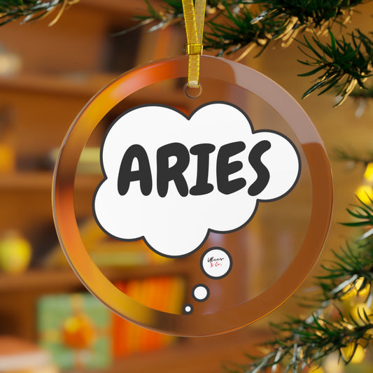 ARIES ZODIAC SIGN HOROSCOPE GLASS ORNAMENT THOUGHT BUBBLE CHRISTMAS TREE DECORATION HOME DECOR ARIES GIFT FOR THE HOLIDAYS