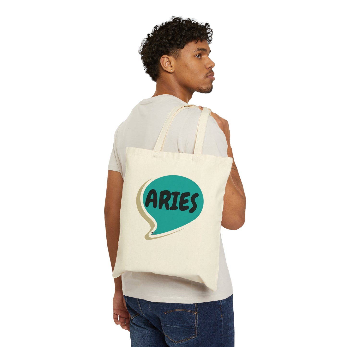 ARIES ZODIAC SIGN TOTE BAG COTTON CANVAS TOTE BAG IN SPEECH BUBBLE ARIES HOROSCOPE SIGN TOTE BAG