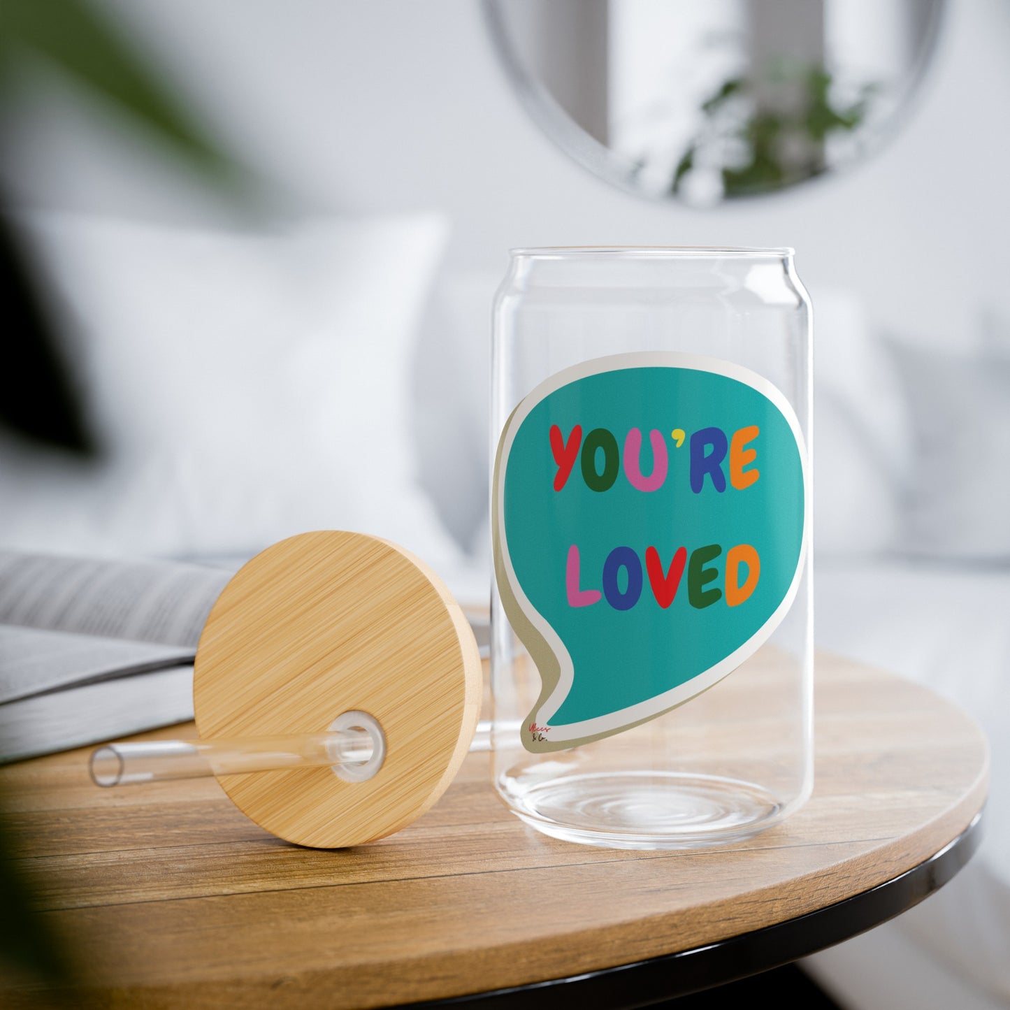 YOU'RE LOVED HAPPY PRIDE ICED COFFEE GLASSES IN SPEECH BUBBLE LGBTQ EQUALITY RAINBOW PRIDE MONTH HAPPY PRIDE SIPPER GLASS 16oz