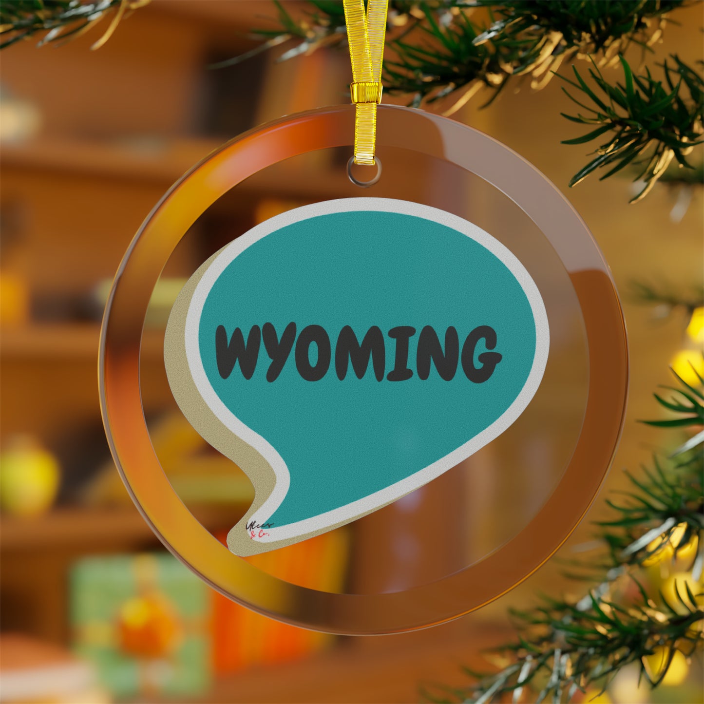 WYOMING GLASS ORNAMENT IN SPEECH BUBBLE FOR FAVORITE STATE DECORATION FOR CHRISTMAS DECOR FOR HOLIDAY DECORATION