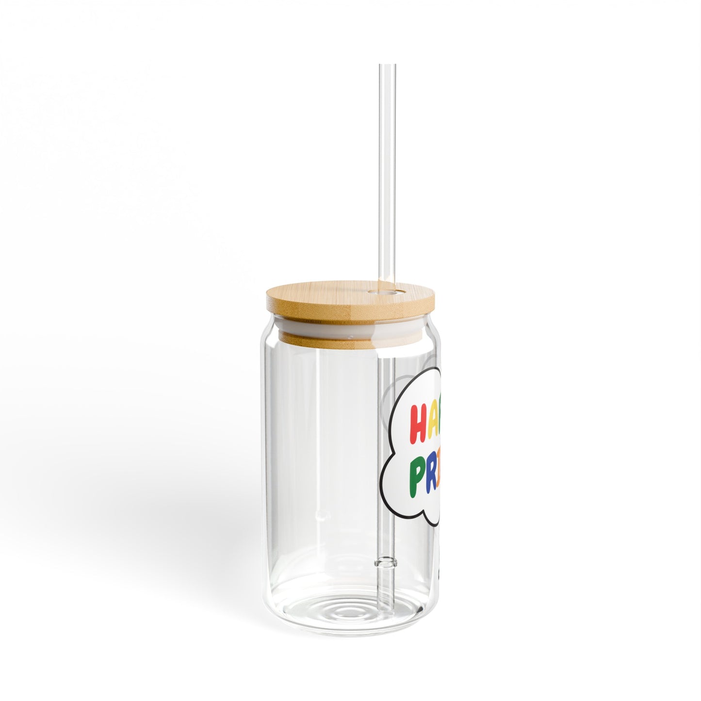 RAINBOW HAPPY PRIDE ICED COFFEE GLASSES IN THOUGHT BUBBLE LGBTQ EQUALITY RAINBOW PRIDE MONTH HAPPY PRIDE SIPPER GLASS 16oz