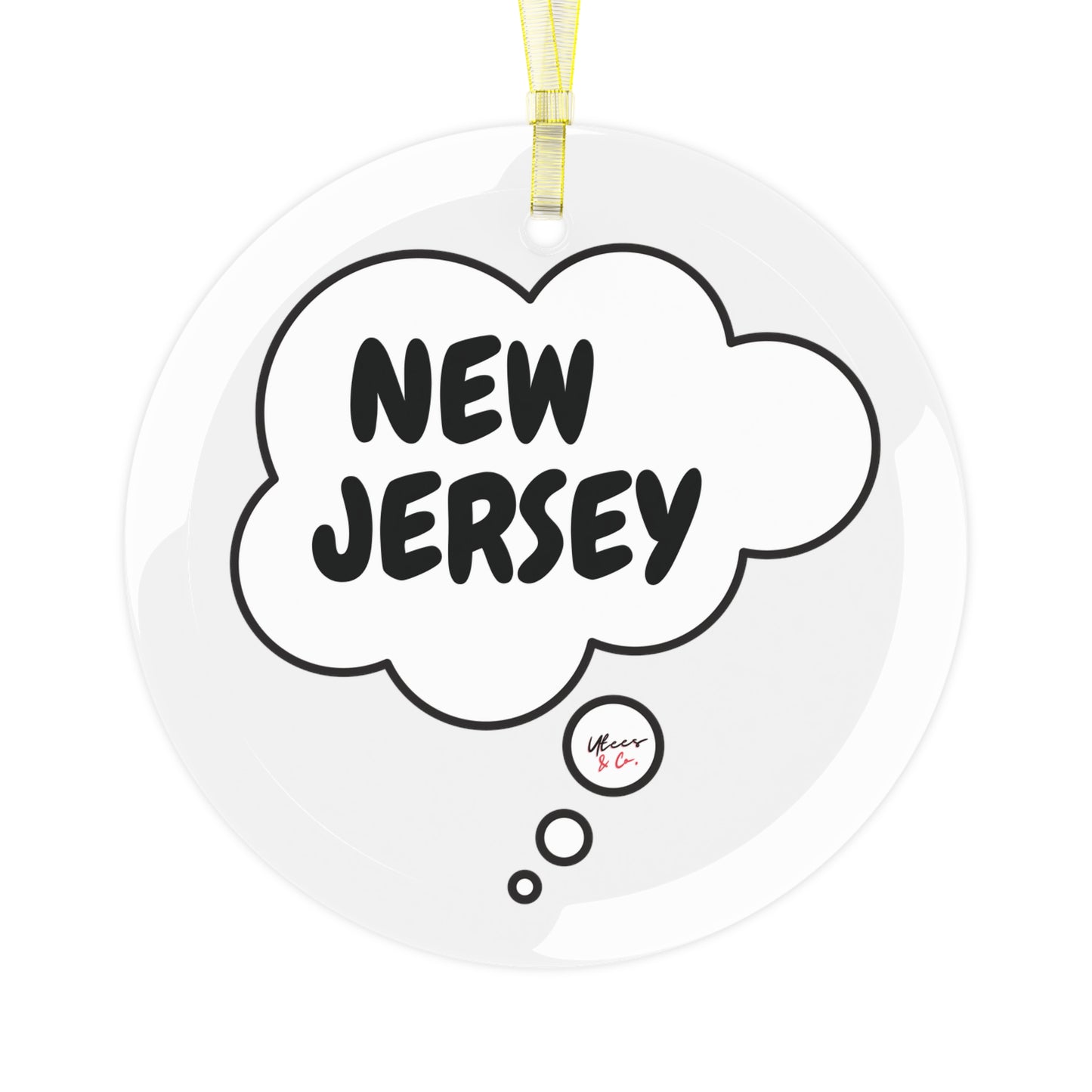 NEW JERSEY GLASS ORNAMENT IN THOUGHT BUBBLE FOR FAVORITE STATE DECORATION FOR CHRISTMAS DECOR FOR HOLIDAY DECORATION