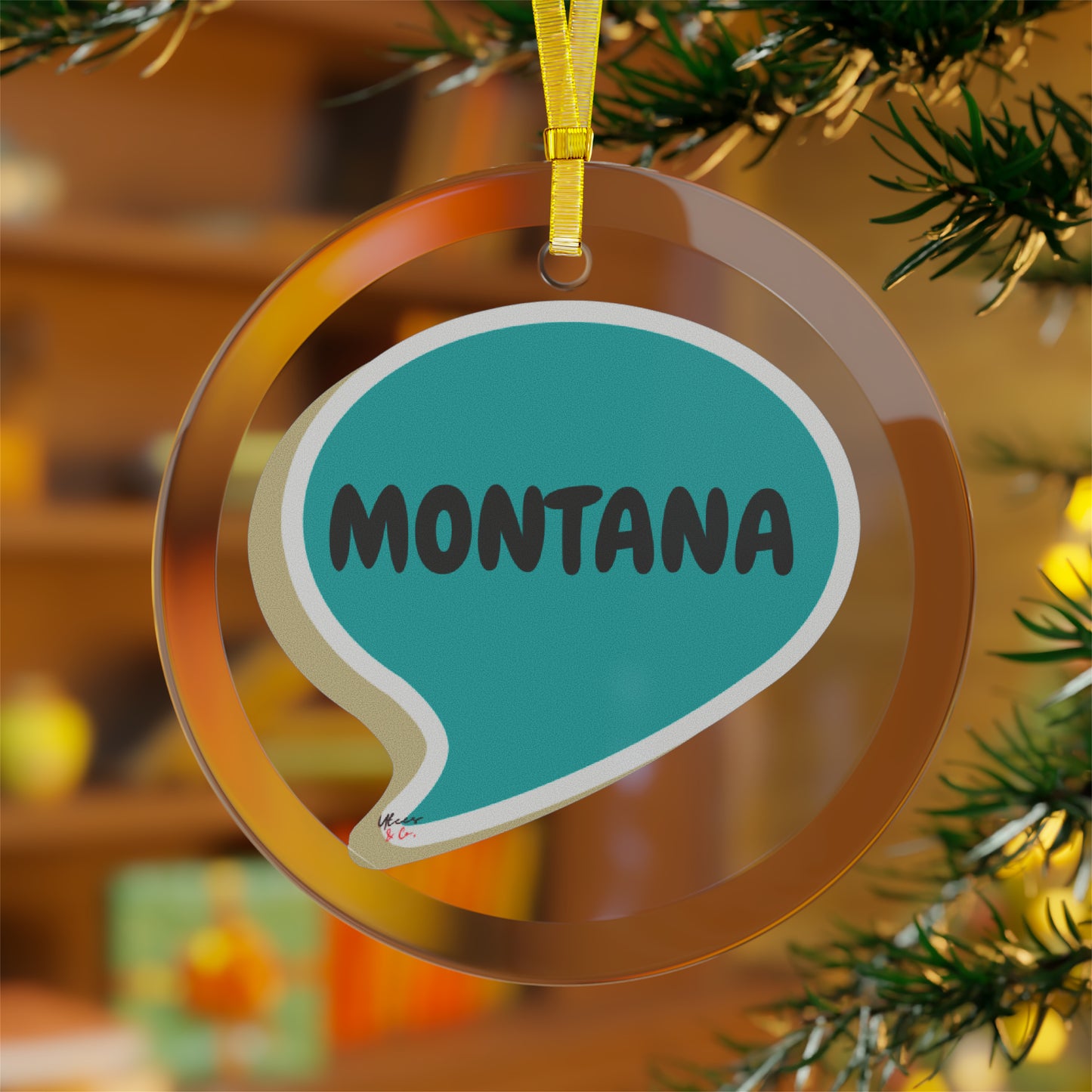 MONTANA GLASS ORNAMENT IN SPEECH BUBBLE FOR FAVORITE STATE DECORATION FOR CHRISTMAS DECOR FOR HOLIDAY DECORATION