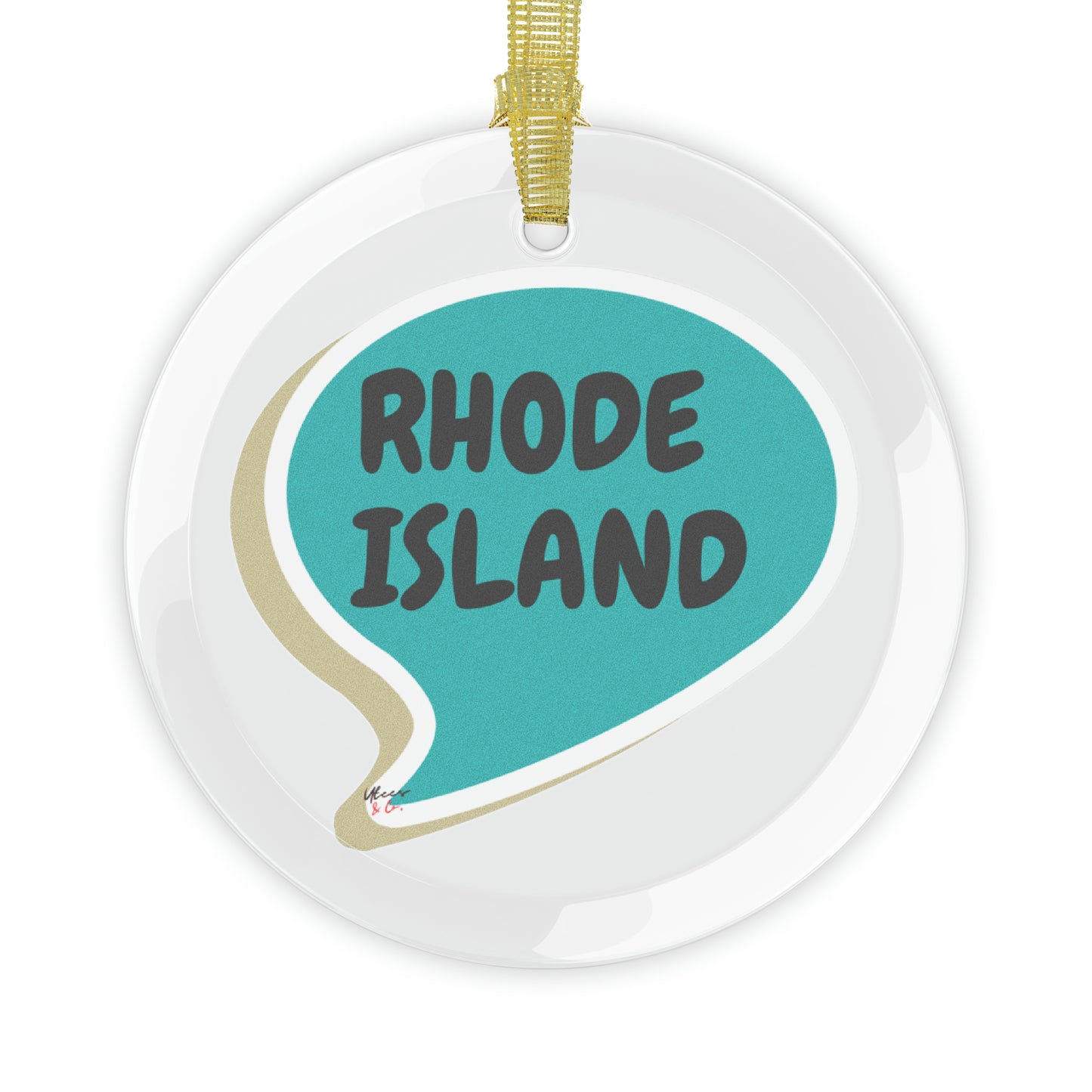 RHODE ISLAND GLASS ORNAMENT IN SPEECH BUBBLE FOR FAVORITE STATE DECORATION FOR CHRISTMAS DECOR FOR HOLIDAY DECORATION