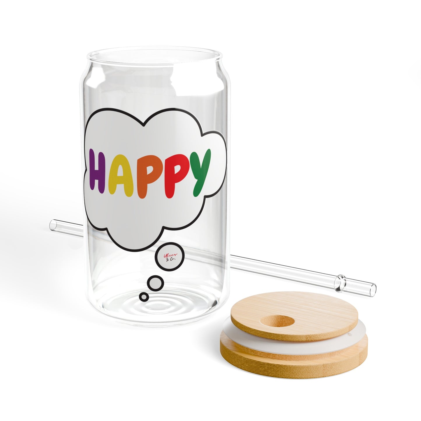 HAPPY PRIDE RAINBOW ICED COFFEE GLASSES IN THOUGHT BUBBLE LGBTQ EQUALITY RAINBOW PRIDE MONTH HAPPY PRIDE SIPPER GLASS 16oz