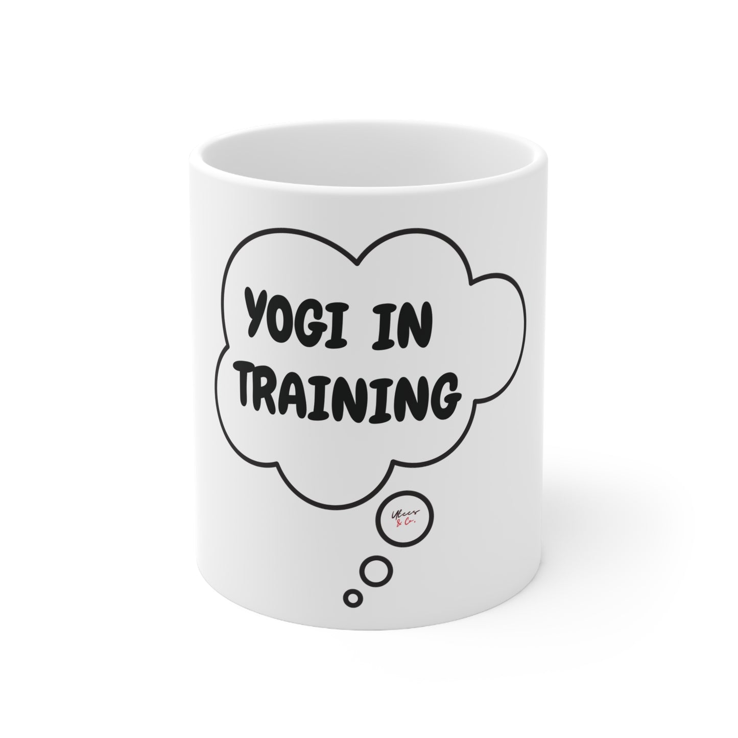 YOGI IN TRAINING COFFEE MUG IN THOUGHT BUBBLE CERAMIC MUG 11oz NAMASTE GIFT FOR YOGI GIFT FOR YOGA EXERCISE AND HEALTHY LIVING