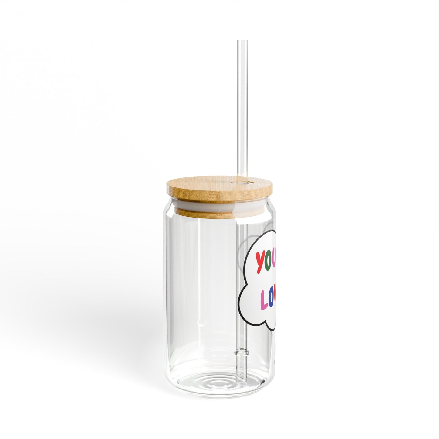 YOU'RE LOVED HAPPY PRIDE ICED COFFEE GLASSES IN THOUGHT BUBBLE LGBTQ EQUALITY RAINBOW PRIDE MONTH HAPPY PRIDE SIPPER GLASS 16oz