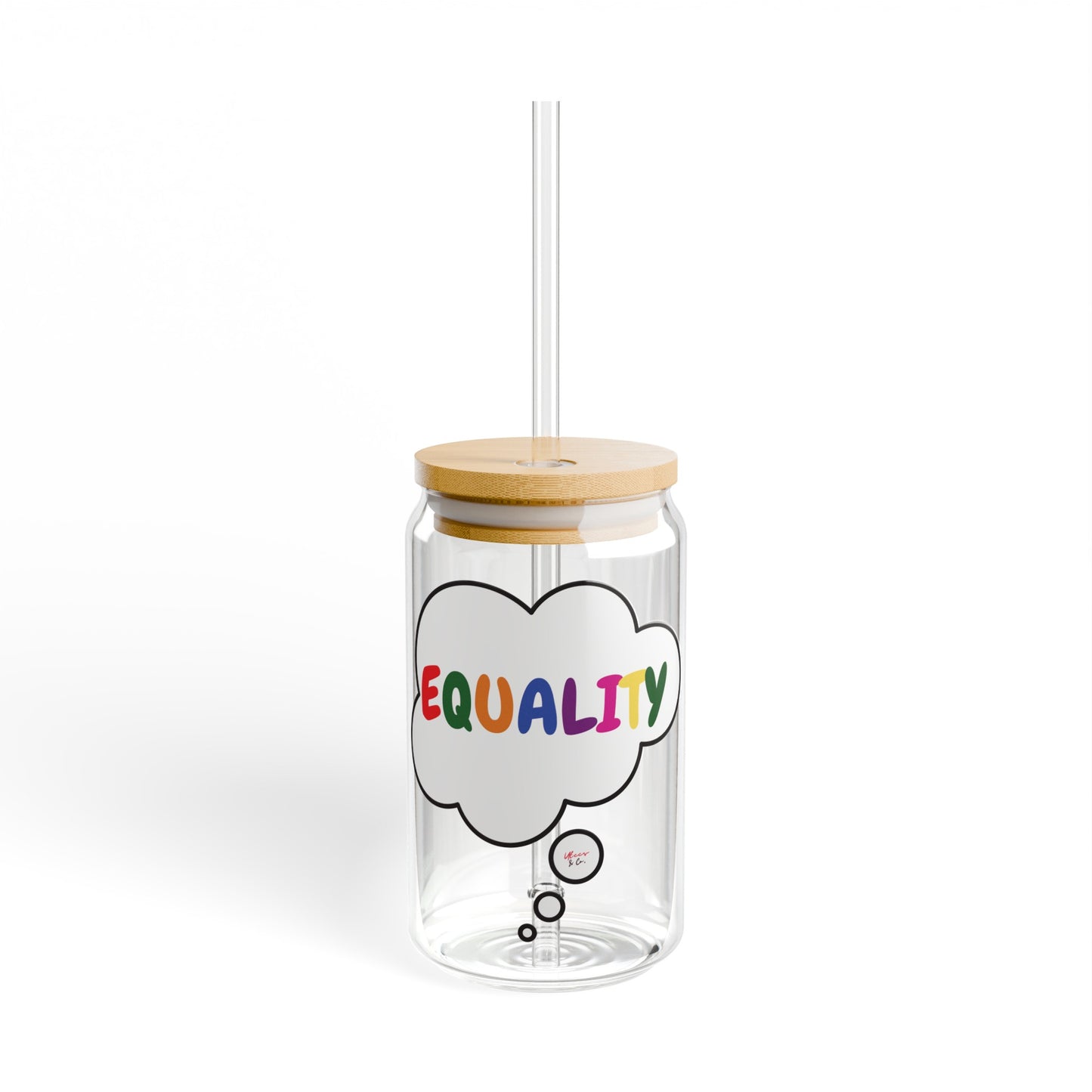 EQUALITY RAINBOW HAPPY PRIDE ICED COFFEE GLASSES IN THOUGHT BUBBLE LGBTQ EQUALITY RAINBOW PRIDE MONTH HAPPY PRIDE SIPPER GLASS 16oz