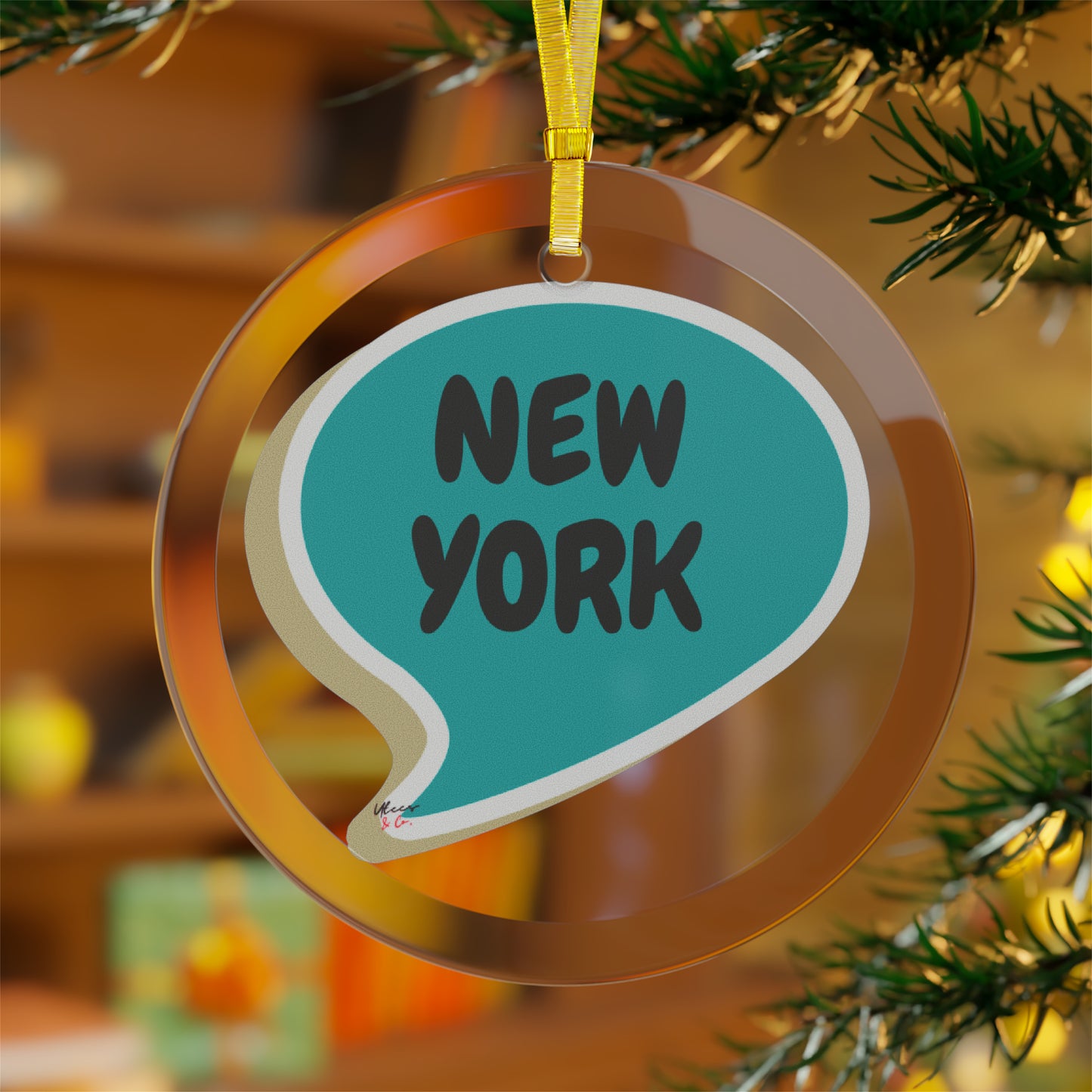 NEW YORK GLASS ORNAMENT IN SPEECH BUBBLE FOR FAVORITE STATE DECORATION FOR CHRISTMAS DECOR FOR HOLIDAY DECORATION