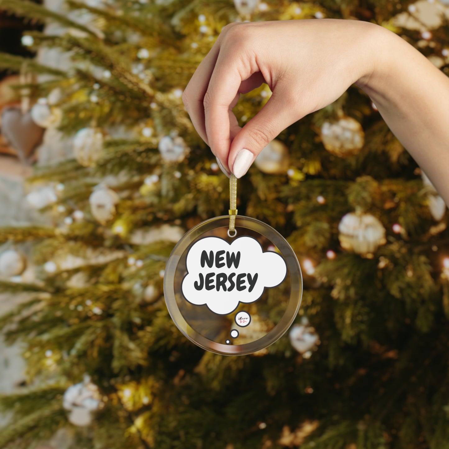 NEW JERSEY GLASS ORNAMENT IN THOUGHT BUBBLE FOR FAVORITE STATE DECORATION FOR CHRISTMAS DECOR FOR HOLIDAY DECORATION