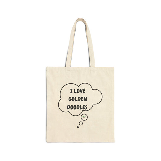 I LOVE GOLDEN DOODLES TOTE BAG IN THOUGHT BUBBLE DESIGN COTTON CANVAS TOTE BAG DOG MOM TOTE BAG DOG PARENTS TOTE BAG FOR DOG DAD GIFTS FOR PET PARENTS