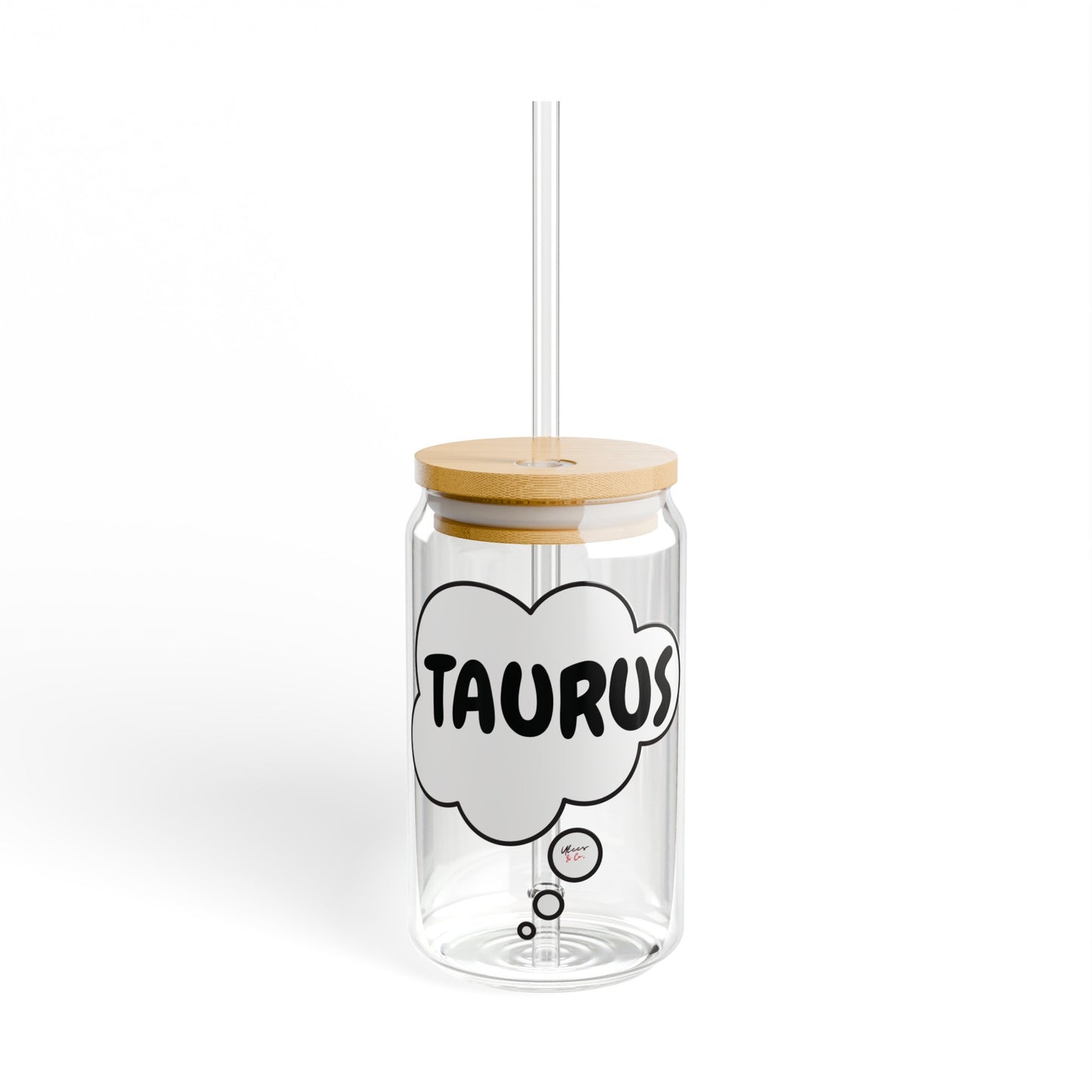 TAURUS ZODIAC SIGN ICED COFFEE GLASSES 16oz SIPPER GLASS IN THOUGHT BUBBLE HOROSCOPE TAURUS SIGN SIPPER GLASS BIRTHDAY GIFT FOR TAURUS ZODIAC SIGN