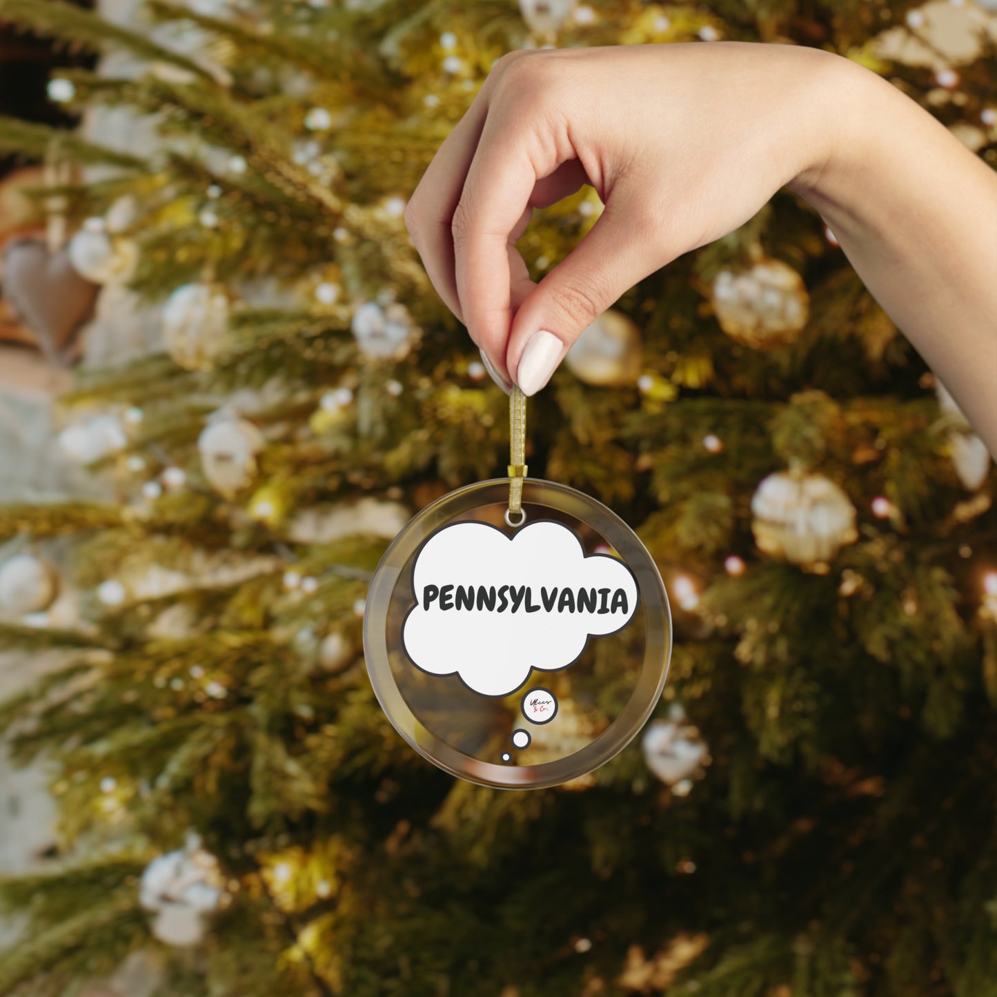 PENNSYLVANIA GLASS ORNAMENT IN THOUGHT BUBBLE FOR FAVORITE STATE DECORATION FOR CHRISTMAS DECOR FOR HOLIDAY DECORATION