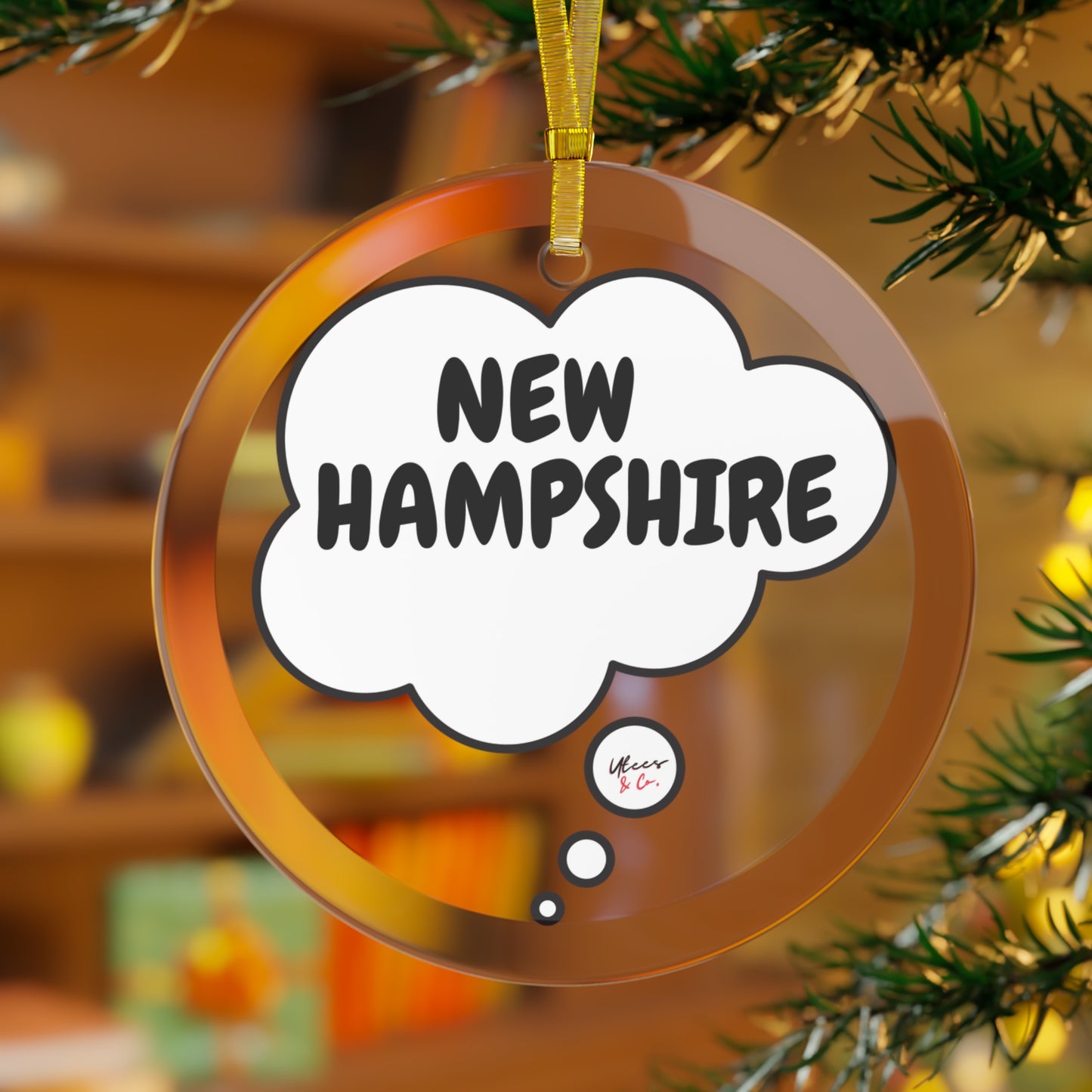 NEW HAMPSHIRE GLASS ORNAMENT IN THOUGHT BUBBLE FOR FAVORITE STATE DECORATION FOR CHRISTMAS DECOR FOR HOLIDAY DECORATION