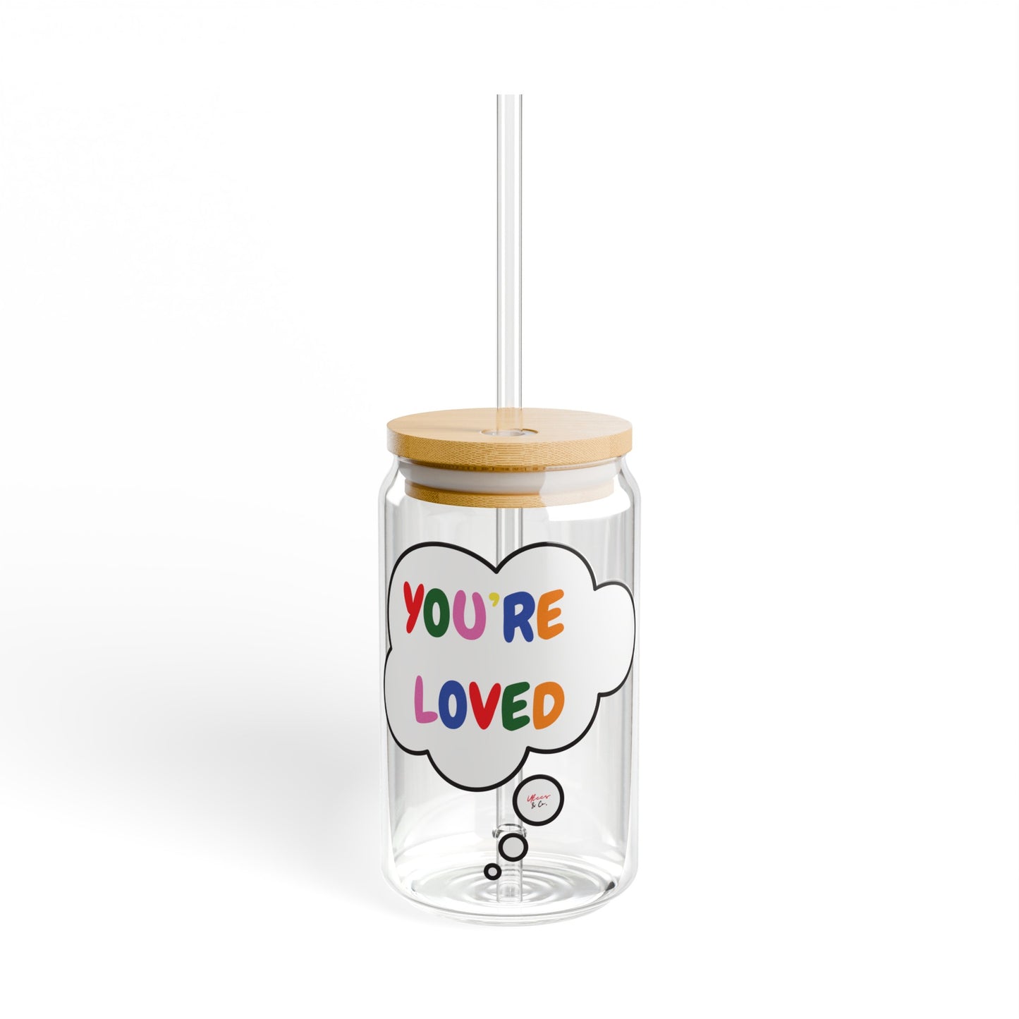 YOU'RE LOVED HAPPY PRIDE ICED COFFEE GLASSES IN THOUGHT BUBBLE LGBTQ EQUALITY RAINBOW PRIDE MONTH HAPPY PRIDE SIPPER GLASS 16oz