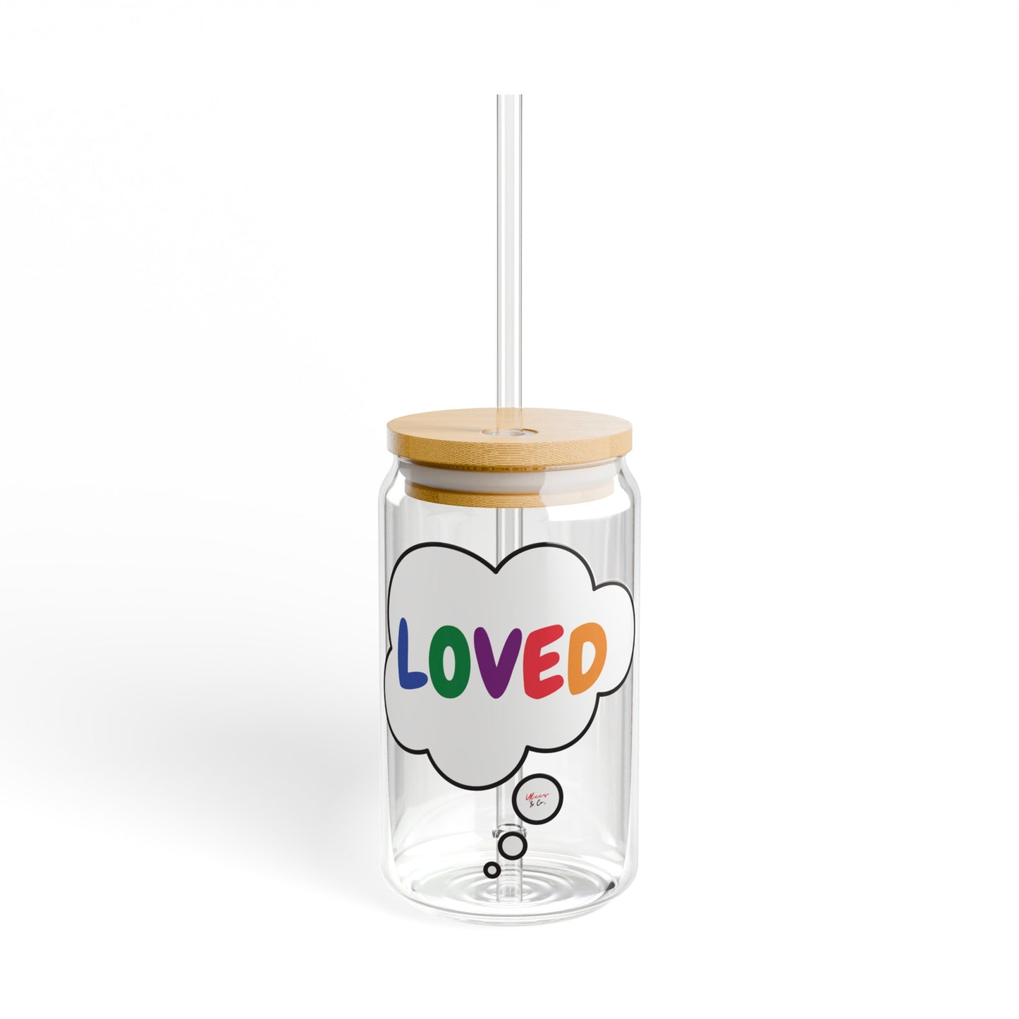 LOVED RAINBOW HAPPY PRIDE ICED COFFEE GLASSES IN THOUGHT BUBBLE LGBTQ EQUALITY RAINBOW PRIDE MONTH HAPPY PRIDE SIPPER GLASS 16oz