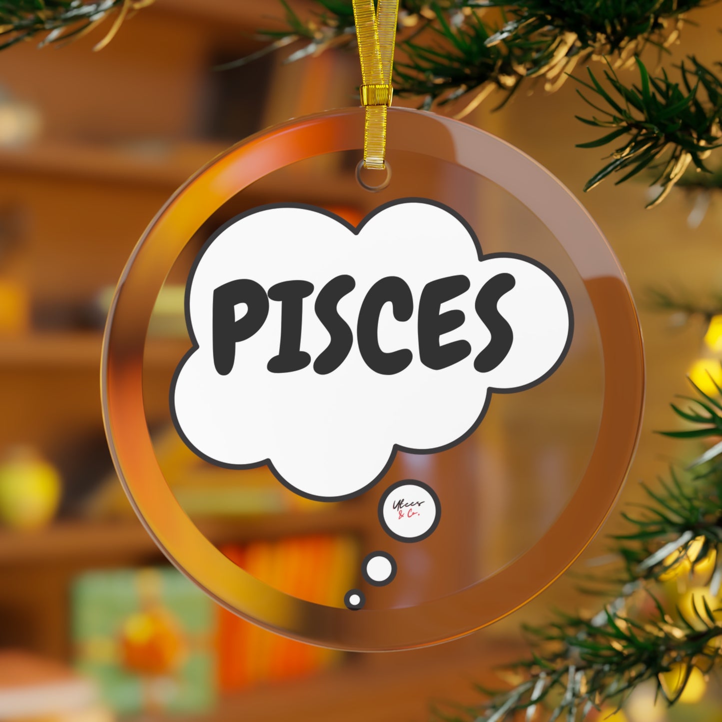 PISCES ZODIAC SIGNS GLASS ORNAMENTS THOUGHT BUBBLE HOROSCOPE PISCES SIGN CHRISTMAS TREE ORNAMENT PISCES SYMBOL BIRTHDAY GIFT SIGN PISCES ORNAMENT