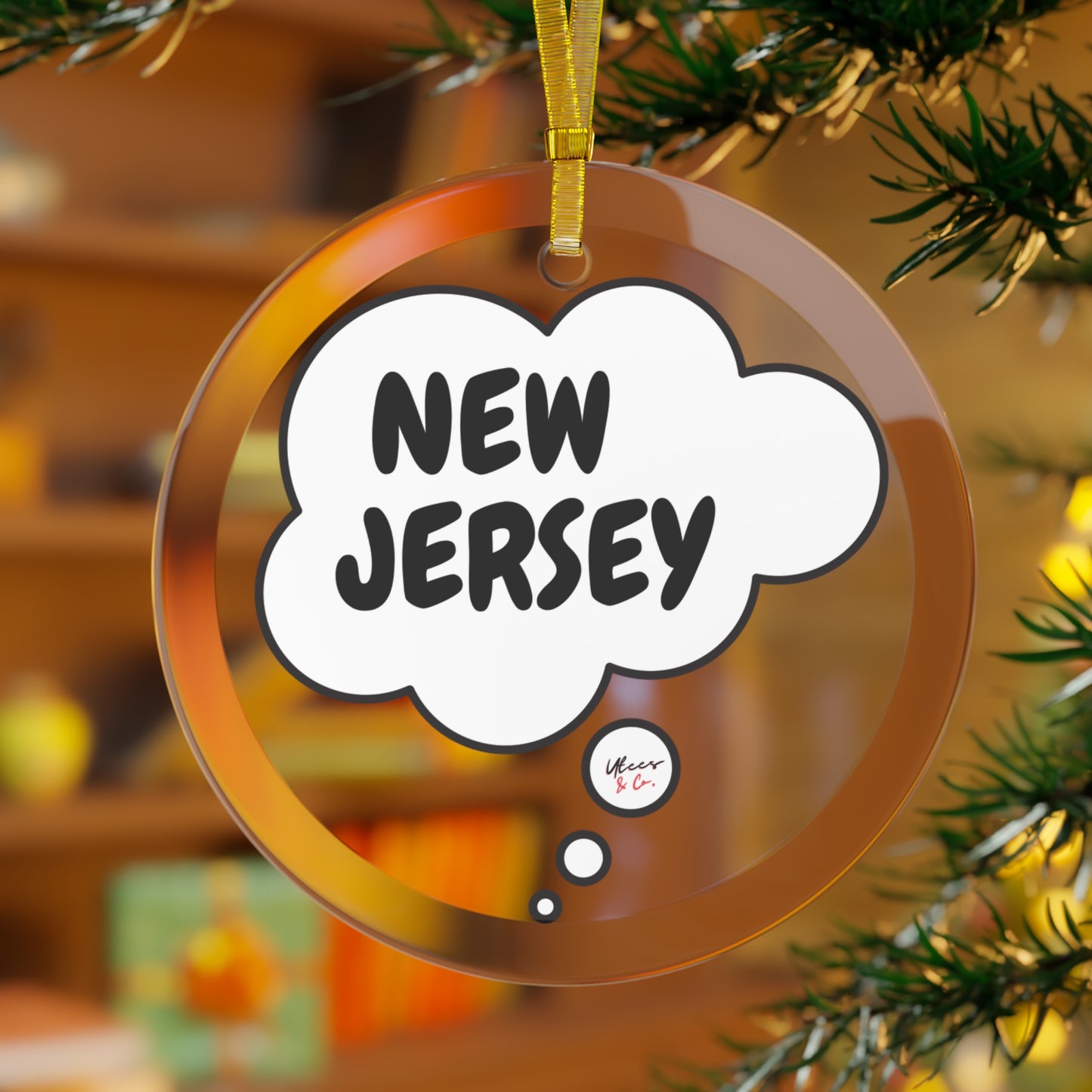 NEW JERSEY GLASS ORNAMENT IN THOUGHT BUBBLE FOR FAVORITE STATE DECORATION FOR CHRISTMAS DECOR FOR HOLIDAY DECORATION