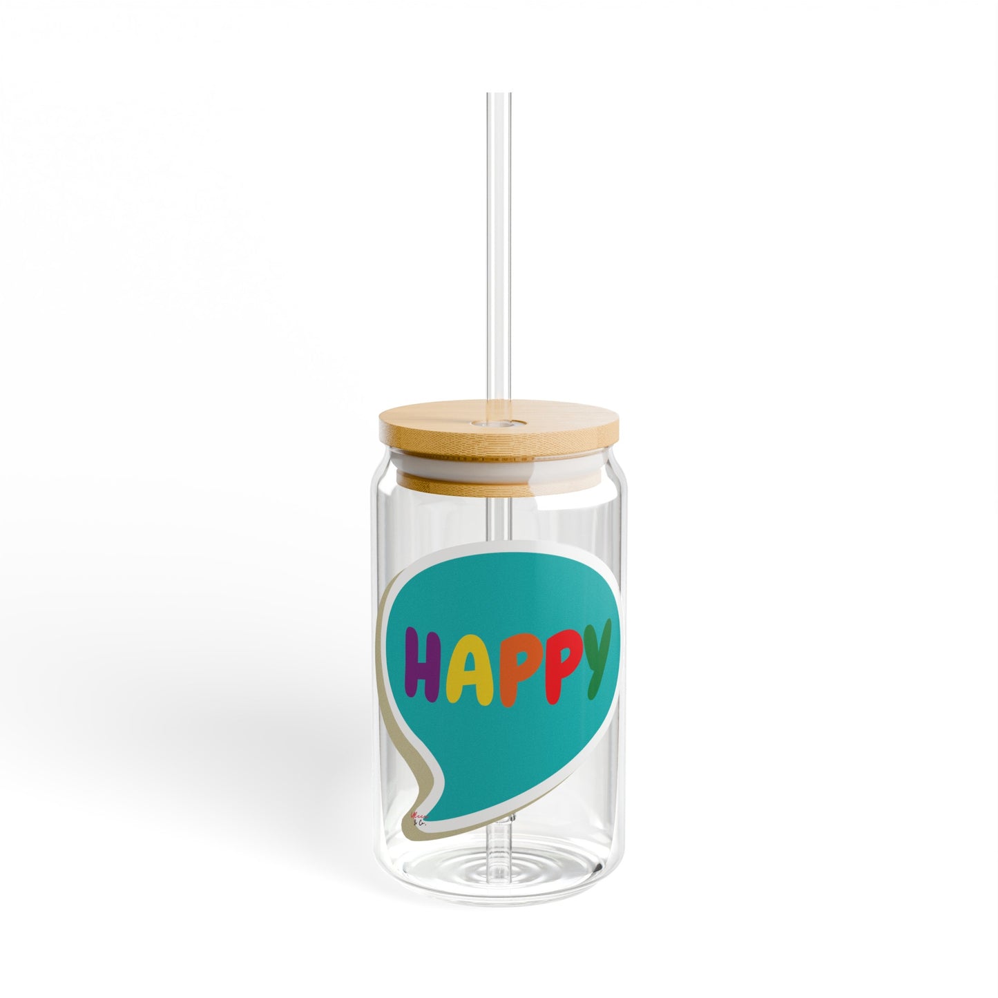 HAPPY PRIDE RAINBOW ICED COFFEE GLASSES IN SPEECH BUBBLE LGBTQ EQUALITY RAINBOW PRIDE MONTH HAPPY PRIDE SIPPER GLASS 16oz