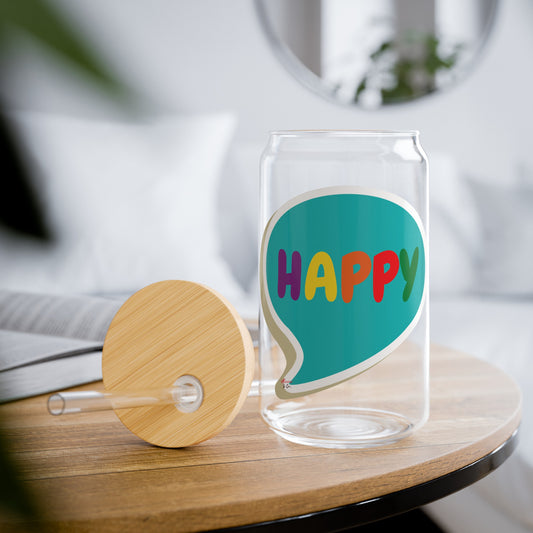 HAPPY PRIDE RAINBOW ICED COFFEE GLASSES IN SPEECH BUBBLE LGBTQ EQUALITY RAINBOW PRIDE MONTH HAPPY PRIDE SIPPER GLASS 16oz