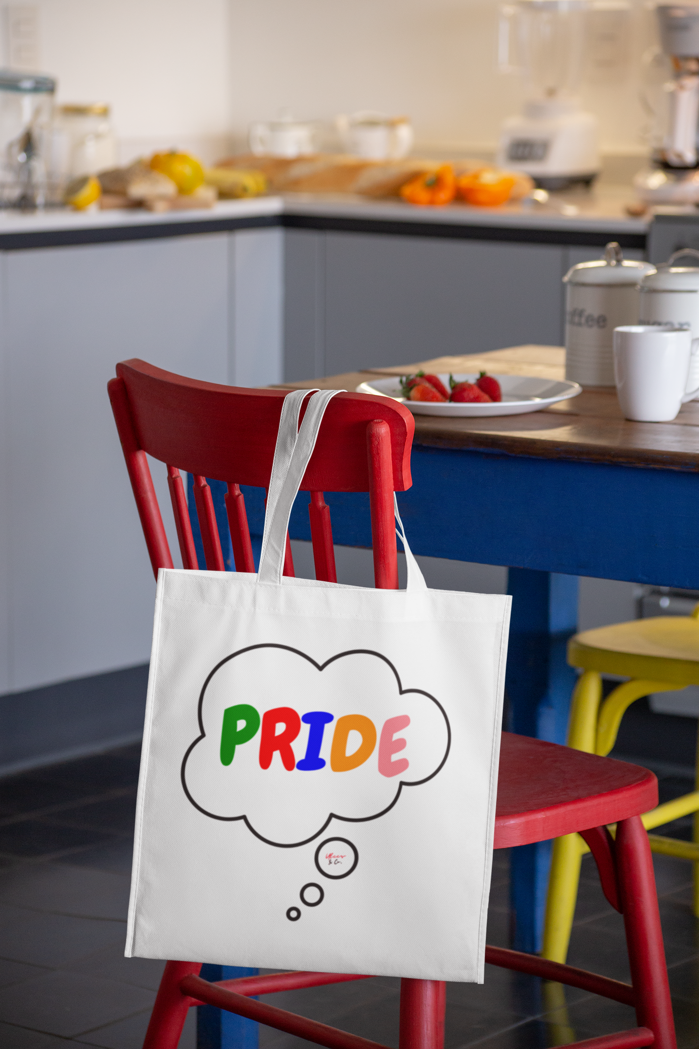 PRIDE RAINBOW TOTE BAG IN THOUGHT BUBBLE LGBTQ COTTON CANVAS TOTE BAG PRIDE MONTH TOTE BAG