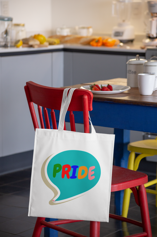 PRIDE RAINBOW TOTE BAG IN SPEECH BUBBLE LGBTQ COTTON CANVAS TOTE BAG PRIDE MONTH TOTE BAG