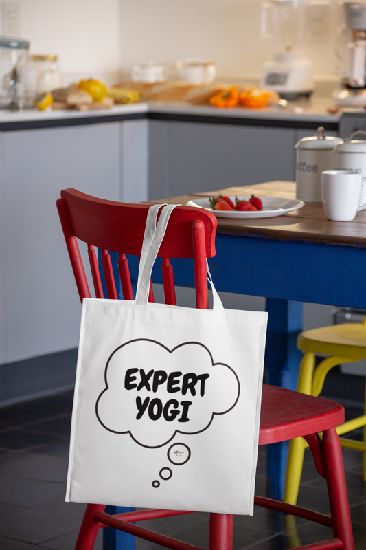 EXPERT YOGI TOTE BAG IN THOUGHT BUBBLE COTTON CANVAS TOTE BAG FOR YOGA LOVERS TOTE BAG FOR WORKOUTS