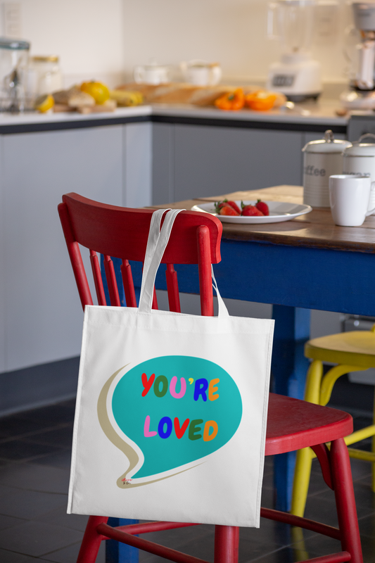 PRIDE YOU'RE LOVED TOTE BAG IN SPEECH BUBBLE LGBTQ COTTON CANVAS TOTE BAG PRIDE MONTH TOTE BAG