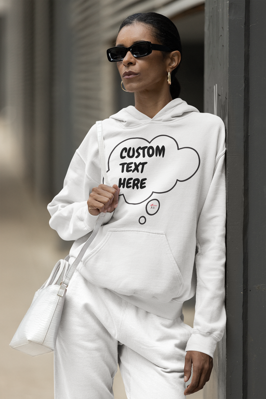 PERSONALIZE HOODIE IN THOUGHT BUBBLE CUSTOM THOUGHT BUBBLE UNISEX PULLOVER HOODIES CREATE PERSONALIZED HOODIES WITH NAMES OR TEXT CUSTOMIZE HOODIES FOR GIFTS FOR WOMEN HOODIE CUSTOMIZED FOR MEN