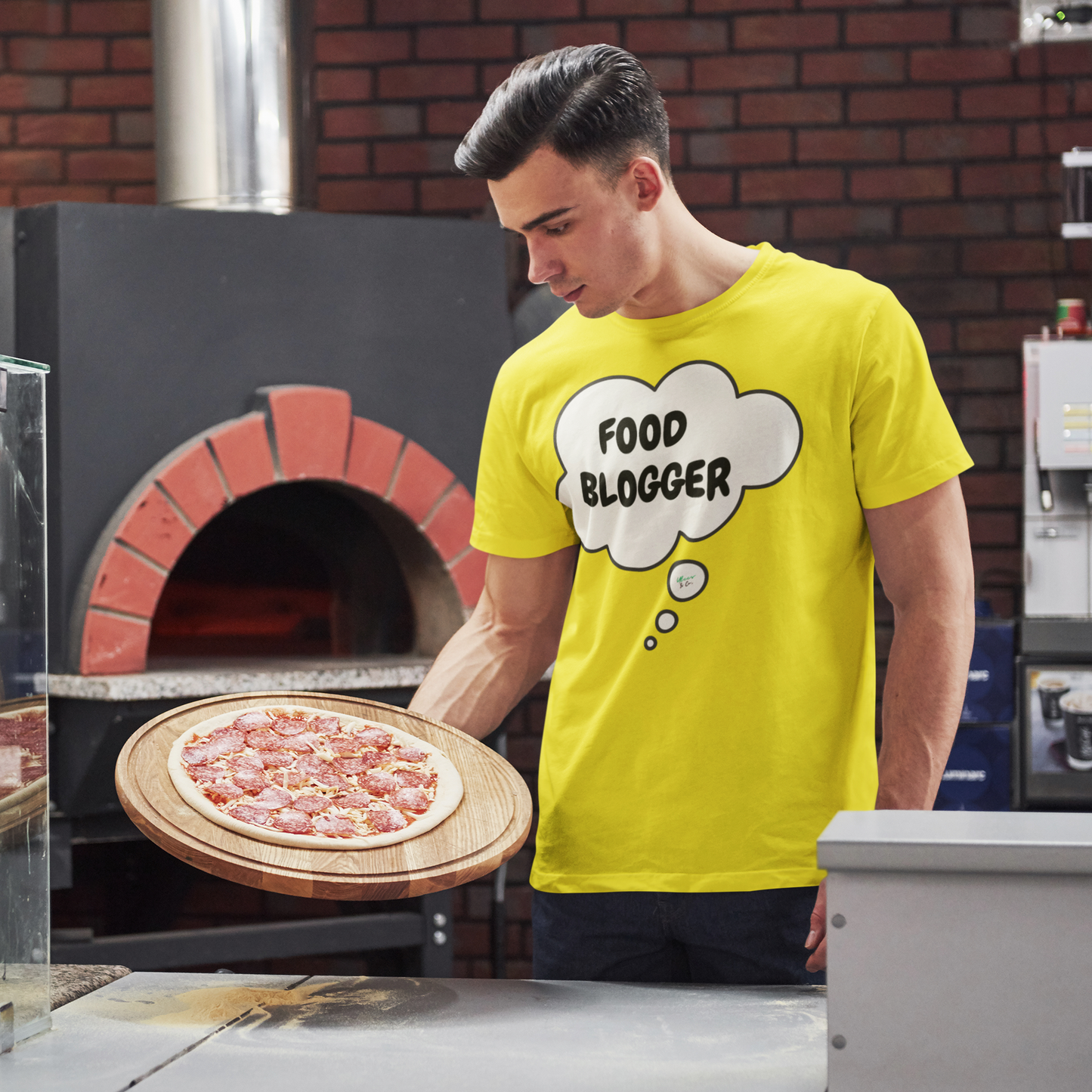 FOOD BLOGGER IN THOUGHT BUBBLE GRAPHIC UNISEX T-SHIRT SARCASTIC SHIRTS SARCASM TEES FUNNY TEES FOR WOMAN SHIRTS GIFTS HILARIOUS SHIRTS FOR MEN AND WOMEN