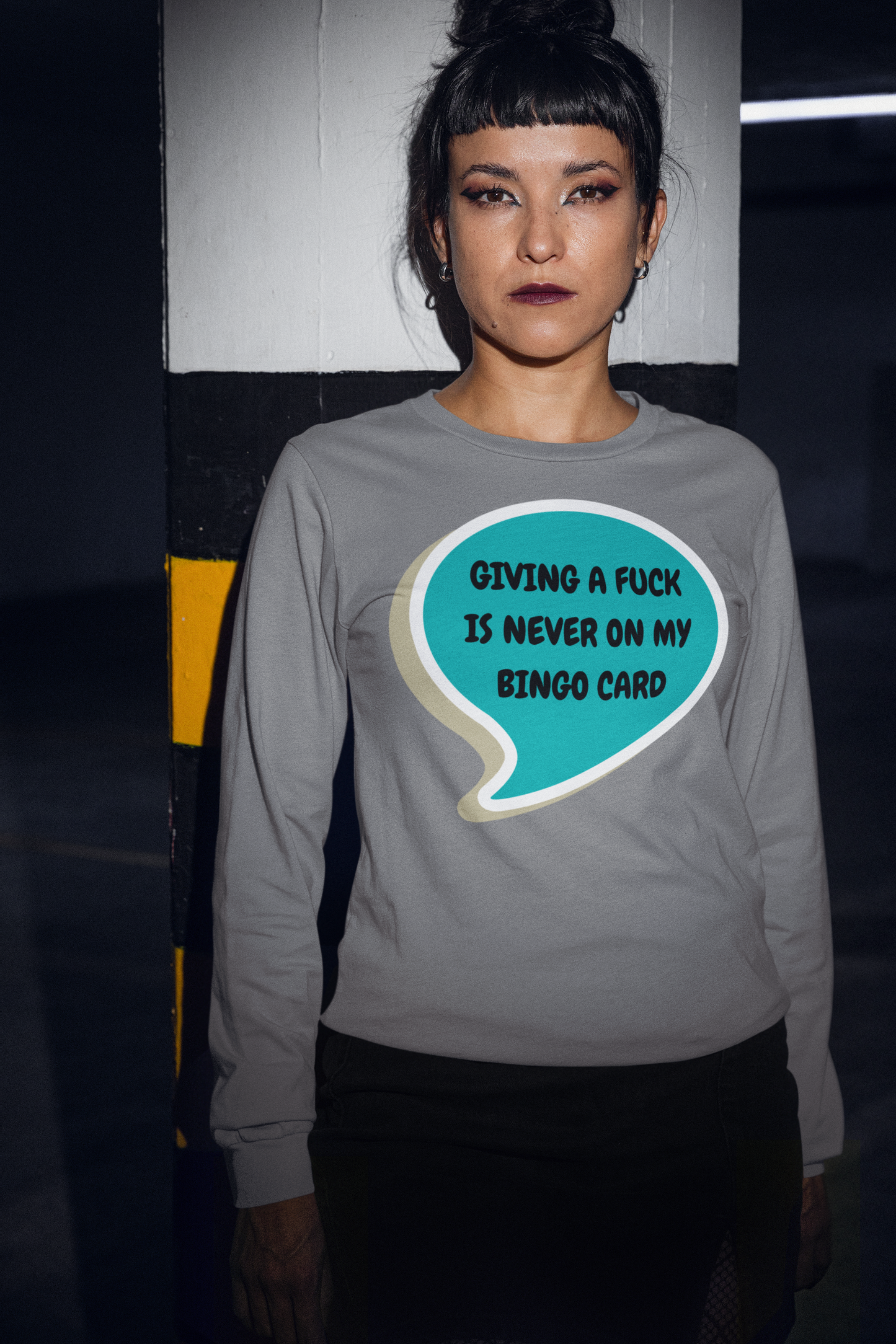 GIVING A FUCK IS NEVER ON MY BINGO CARD LONG SLEEVE IN SPEECH BUBBLE GRAPHIC UNISEX LONG SLEEVE TOP SARCASTIC SAYINGS LONG SLEEVE FUNNY SAYINGS LONG SLEEVE TOP FOR GIFT