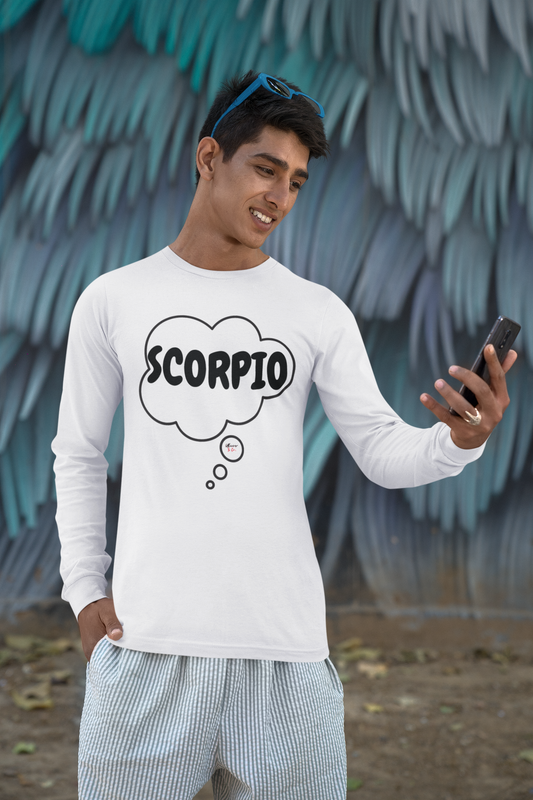 SCORPIO ZODIAC SIGN LONG SLEEVE IN THOUGHT BUBBLE SCORPIO HOROSCOPE BIRTHDAY SIGN GIFT FOR BIRTHDAY SCORPIO SEASON SCORPIO ASTROLOGY SIGN LONG SLEEVE TOP