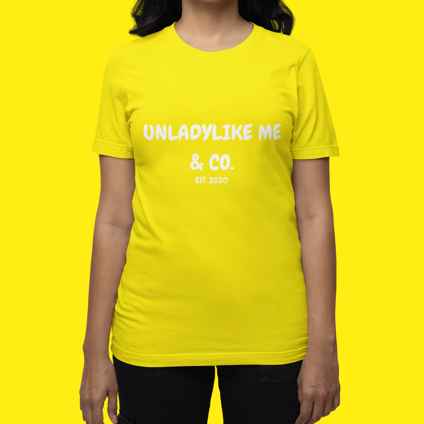 UNLADYLIKE ME & CO. BRAND LOGO WHITE FONT T-SHIRT LOGO BRAND SHIRTS FOR WOMEN SHOP LOGO TSHIRTS FOR MEN