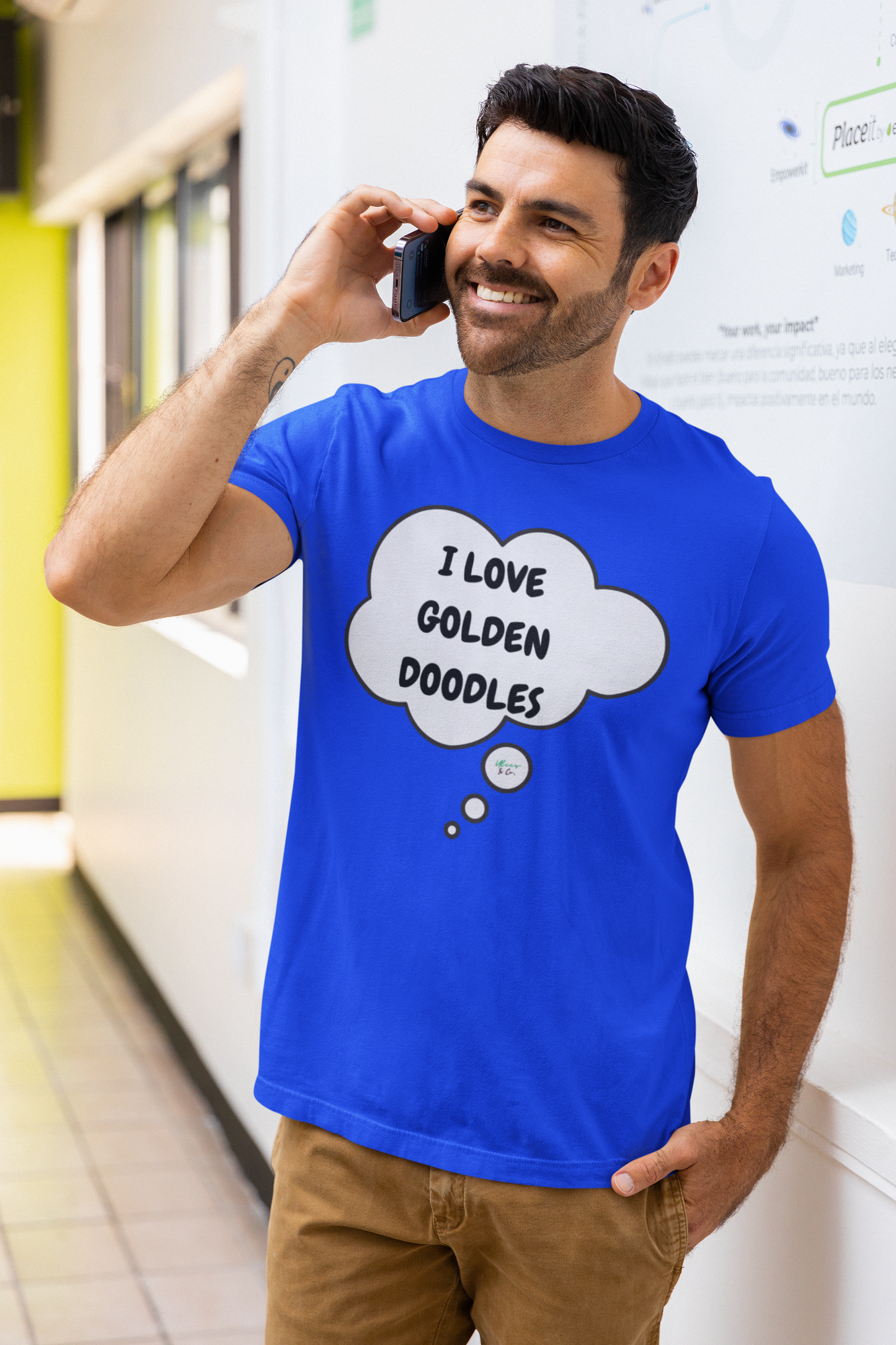 I LOVE GOLDEN DOODLES T-SHIRT UNIQUE GRAPHIC UNISEX THOUGHT BUBBLE DESIGN SHIRT STREETWEAR FASHION PET GIFTS DOG MOM TEE SHIRTS FOR WOMEN DOG DAD GIFT FOR MEN CLOTHING BRAND PET PARENTS