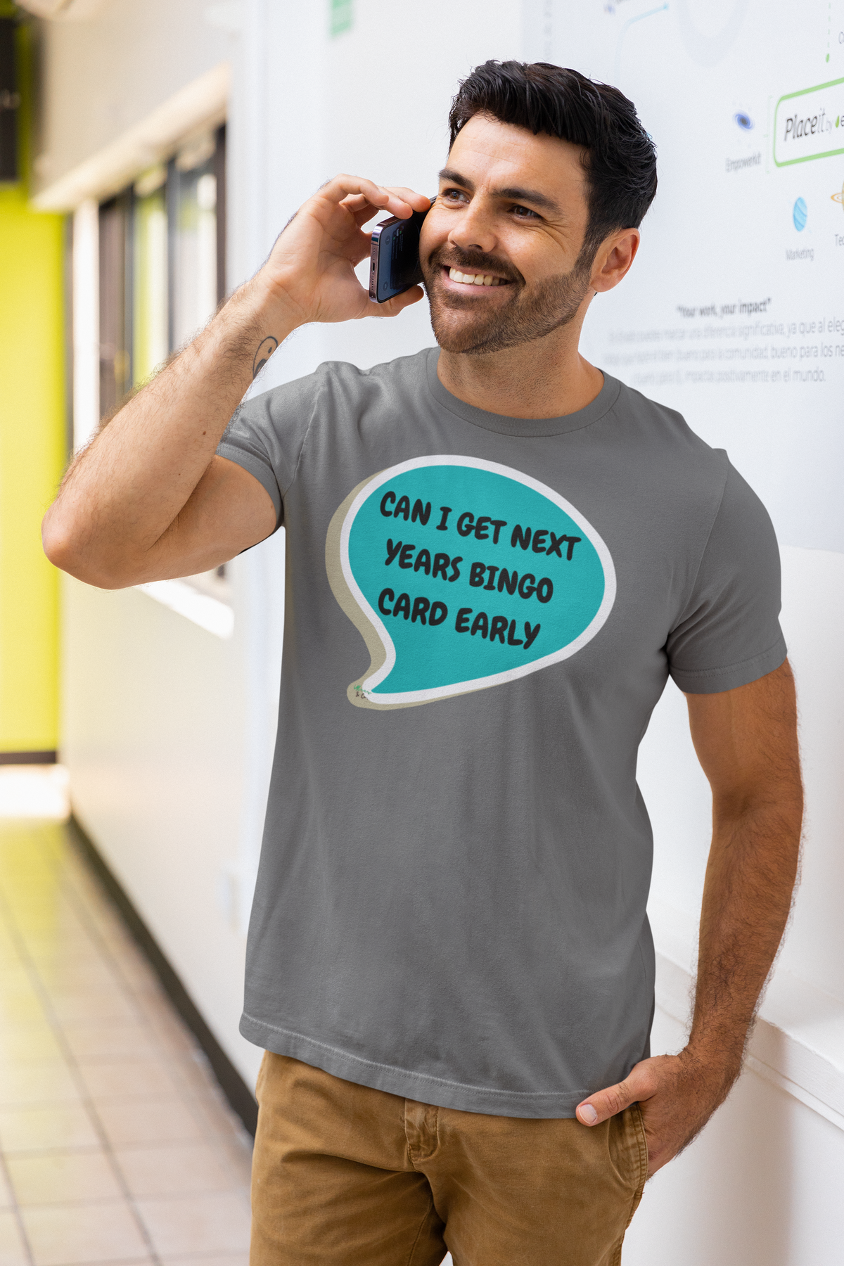 CAN I GET NEXT YEARS BINGO CARD EARLY T-SHIRT UNIQUE GRAPHIC UNISEX IN SPEECH BUBBLE DESIGN SHIRT CASUAL STREETWEAR FASHION FUNNY SAYINGS TEES SARCASTIC TEES BIRTHDAY GIFTS WOMEN SHIRTS FOR MEN