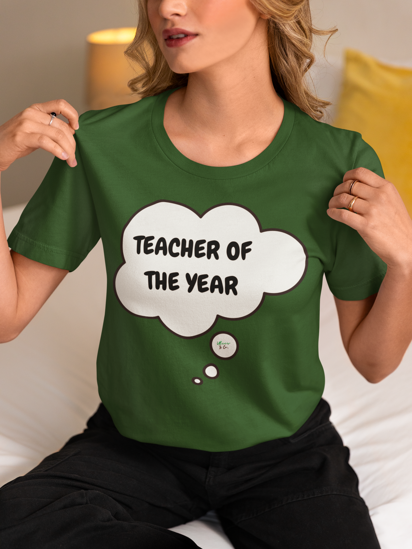 TEACHER OF THE YEAR T-SHIRT IN THOUGHT BUBBLE GRAPHIC UNISEX TSHIRT FUNNY SAYINGS T SHIRT SARCASTIC SAYINGS T-SHIRT SARCASM TEES GIFTS FOR WOMEN GIFT FOR MEN