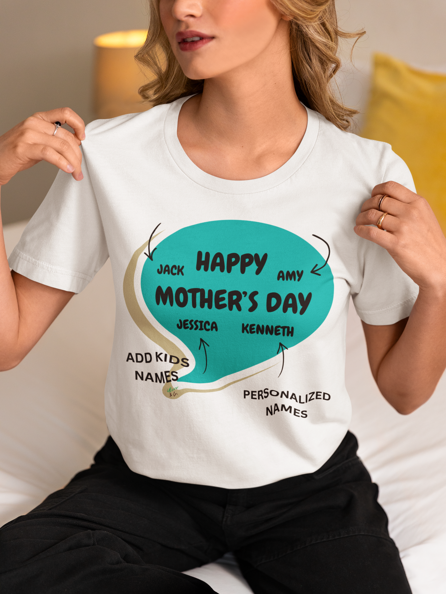 PERSONALIZED MOM GIFT FROM KIDS HAPPY MOTHER'S DAY WITH CHILDREN NAMES IN SPEECH BUBBLE GRAPHIC UNISEX T-SHIRT CUSTOMIZE TEES FIRST TIME MOM GIFT FOR FIRST MOTHER'S DAY FOR MOMS' SHIRTS GIFTS FOR NEW MOM GIFTS TSHIRTS GIFT FOR MOMS'