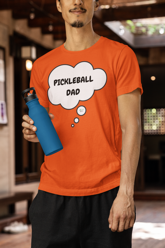 PICKLEBALL DAD IN THOUGHT BUBBLE GRAPHIC UNISEX T-SHIRT PICKLEBALL SPORTS TEES GIFT FOR DAD TSHIRTS FOR MEN SHIRTS GIFTS FOR FATHER'S DAY TSHIRTS OUTDOOR SPORTS FOR MEN CELEBRATION DAD GIFTS