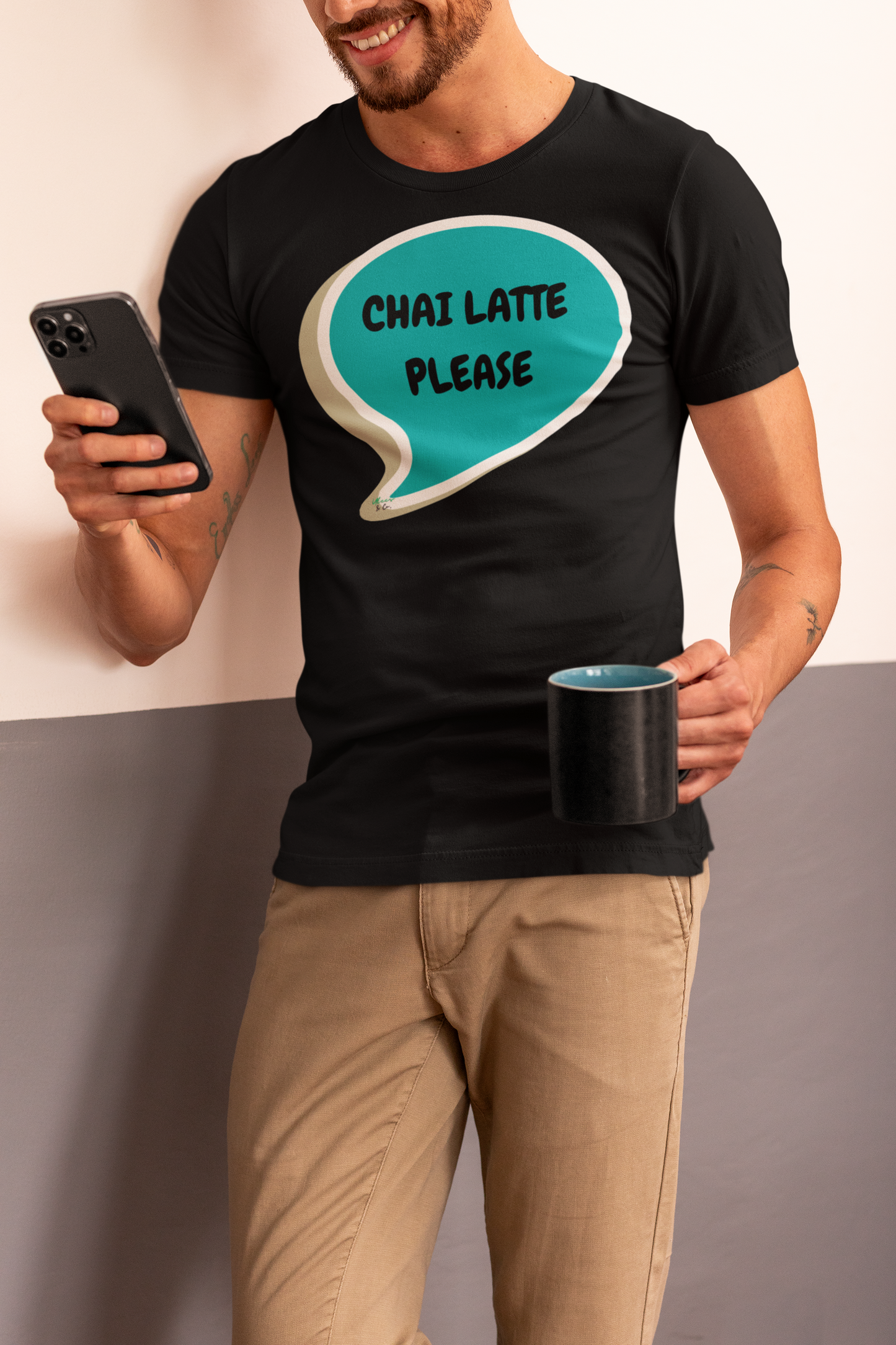 CHAI LATTE PLEASE IN SPEECH BUBBLE GRAPHIC UNISEX T-SHIRT COFFEE LOVER TEES GIFT FOR WOMAN SHIRTS GIFTS CAFFEINE LOVERS TSHIRTS FOR MEN COFFEE DRINKER GIFTS