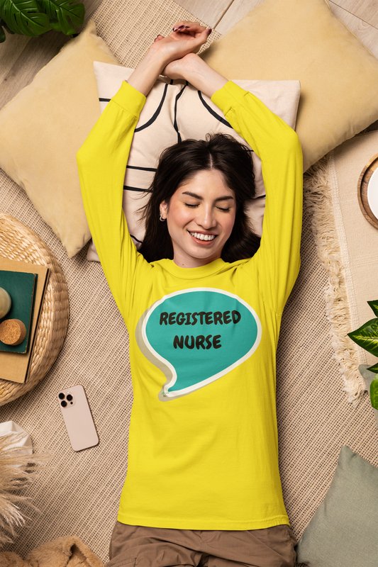 REGISTERED NURSE LONG SLEEVE IN SPEECH BUBBLE GRAPHIC UNISEX LONG SLEEVE OCCUPATION CLOTHING TOP JOB SHIRTS GIIFTS FOR WOMEN GIFTS FOR MEN OCCUPATION LONG SLEEVE SHIRT