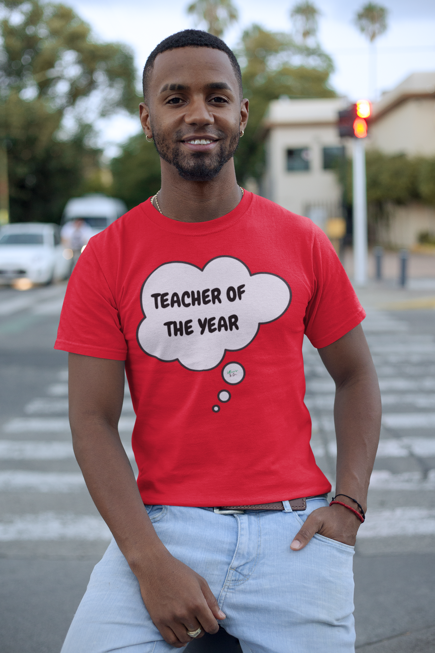 TEACHER OF THE YEAR T-SHIRT IN THOUGHT BUBBLE GRAPHIC UNISEX TSHIRT FUNNY SAYINGS T SHIRT SARCASTIC SAYINGS T-SHIRT SARCASM TEES GIFTS FOR WOMEN GIFT FOR MEN