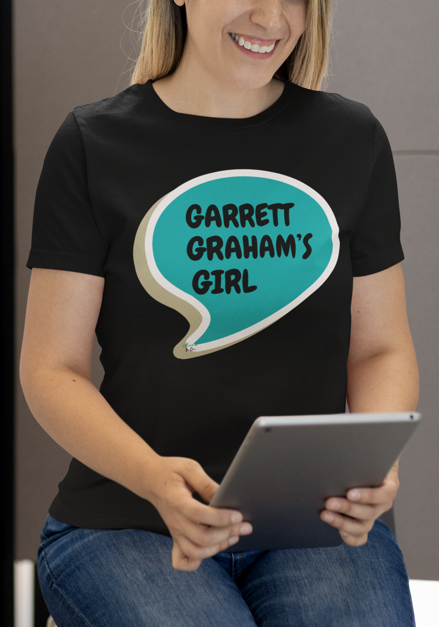 GARRETT GRAHAM'S GIRL T-SHIRT HOCKEY PLAYER UNIQUE GRAPHIC UNISEX SPEECH BUBBLE SHIRT STREETWEAR FASHION OFF CAMPUS TEES OFF CAMPUS SERIES FOR HOCKEY TEAM FANS T-SHIRT GARRETT GRAHAM CHARACTER TEES GIFTS FOR WOMEN