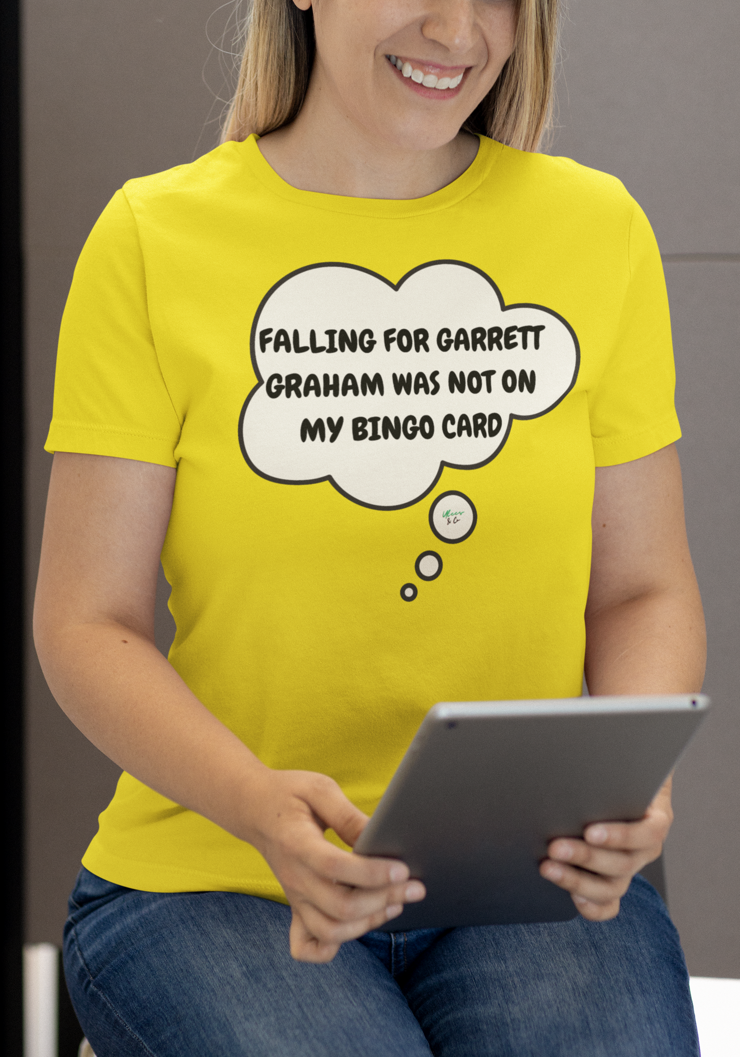 FALLING FOR GARRETT GRAHAM WAS NOT ON MY BINGO CARD T-SHIRT HOCKEY PLAYER UNIQUE GRAPHIC UNISEX THOUGHT BUBBLE DESIGN SHIRT STREETWEAR FASHION OFF CAMPUS TEES OFF CAMPUS SERIES FOR HOCKEY TEAM FANS T-SHIRT GARRETT GRAHAM CHARACTER TEES GIFTS FOR WOMEN